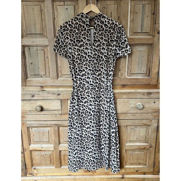 Avec Les Filles 10 Leopard Print Dress Mock Neck Short Sleeve Belted - Picture 14 of 16